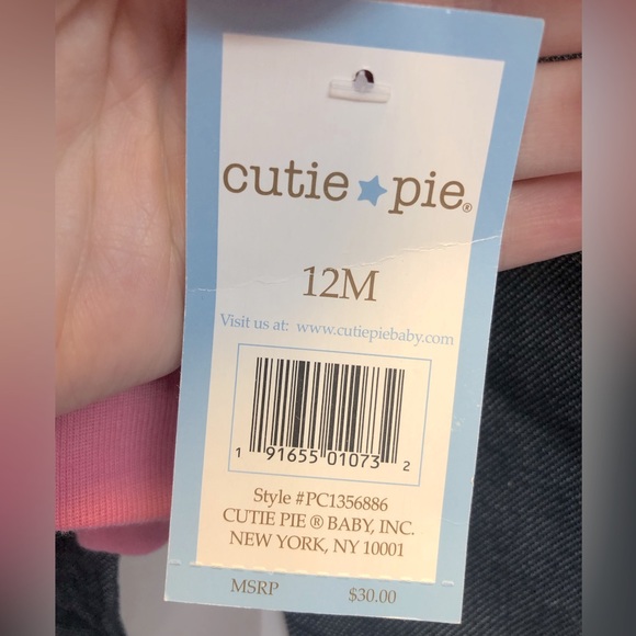 Cutie pie 3 piece long sleeve/hooded vest outfit, pink/white/blue, 12 M. - Picture 11 of 11